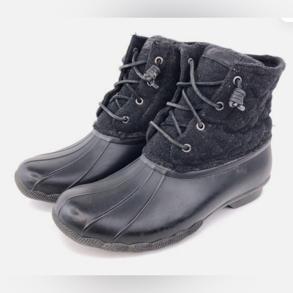 Sperry Saltwater Quilted Wool Rain Duck Boots Womens Black Waterproof Ankle